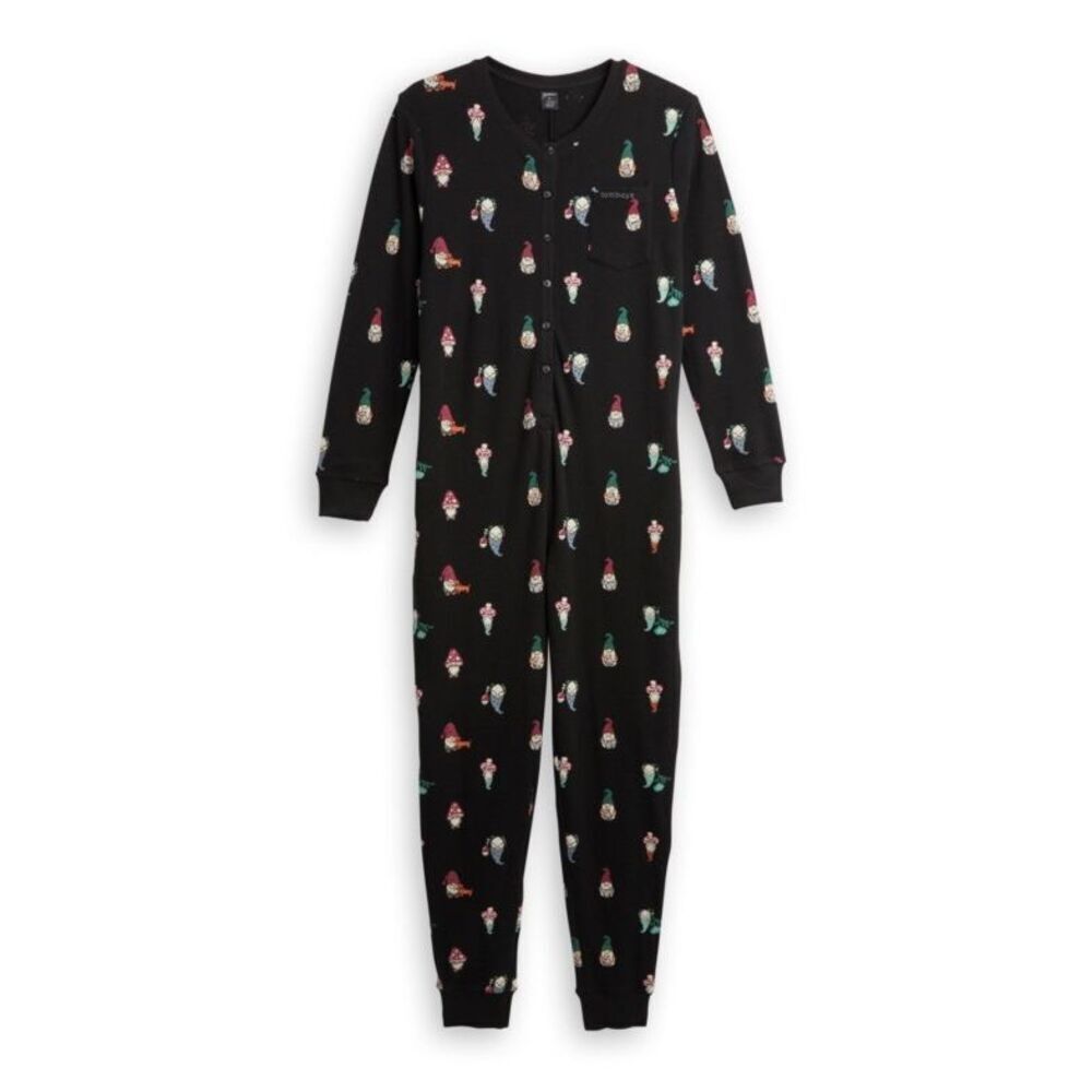 TOMBOYX Black Thermal Gnome Mushroom Whimsigoth One Piece Union Suit Pajamas 4X